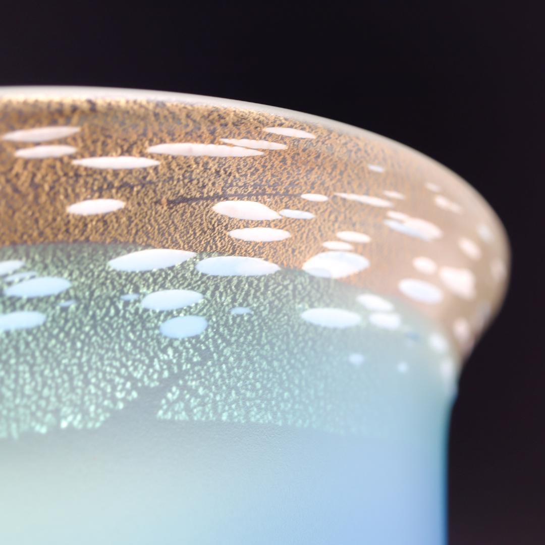 黒木国昭 アートガラス マリンブルーボウル 21cm 栞 箱付 美品