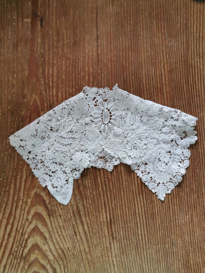 アンティークベルギー ポワンドローズ ブルージュ&デュセスレース付け襟 大型扇用