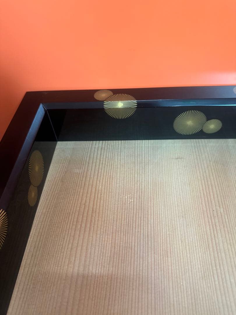 1736 茶道具 黒真塗 唐松蒔絵 炉縁 【北浜宗真】共箱　美品