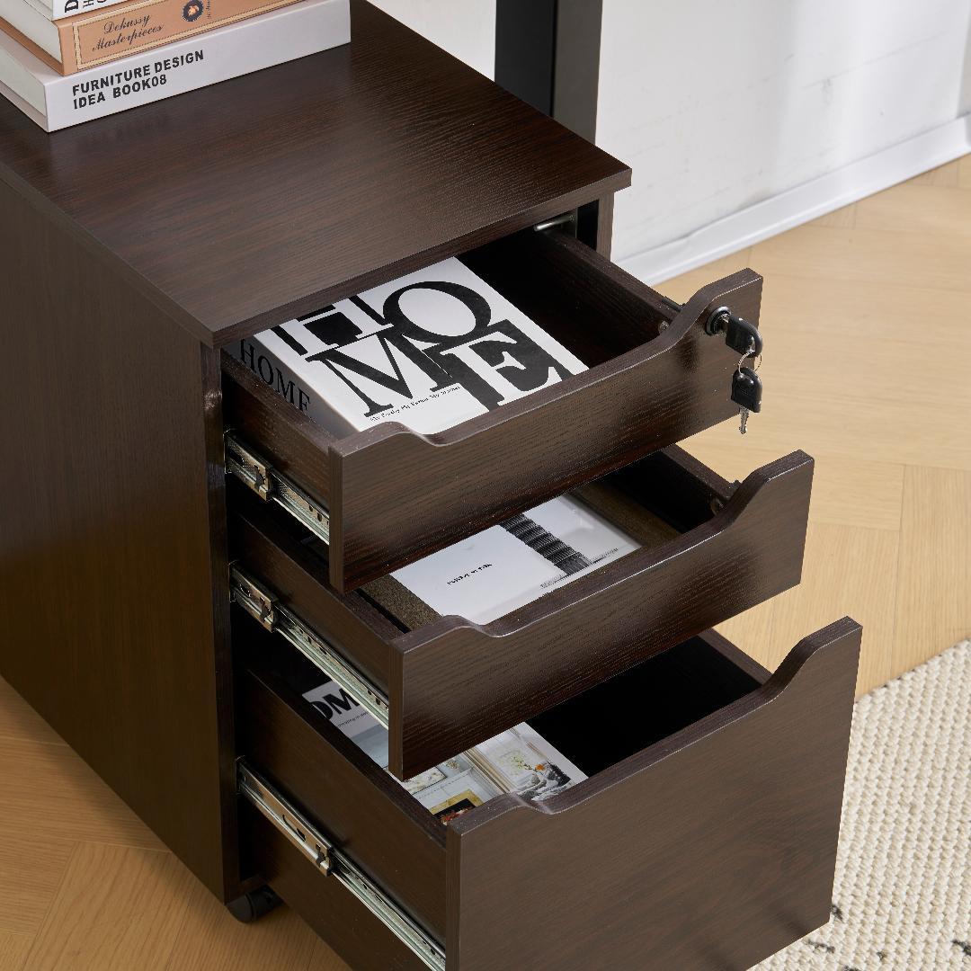 【クルミ】デスクワゴン サイドワゴン　鍵付き キャスター付き 脇机 オフィス