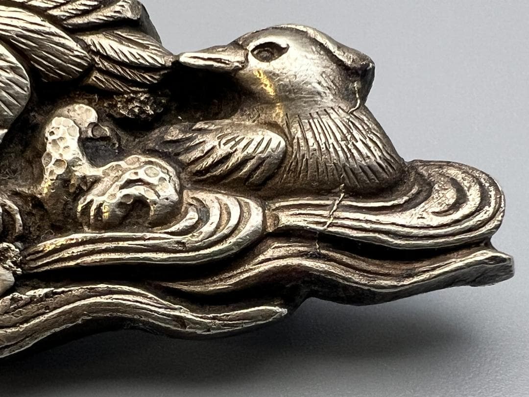 江戸明治金工　鴛鴦（おしどり） 雌雄　手彫　大目貫　大金具　骨董品