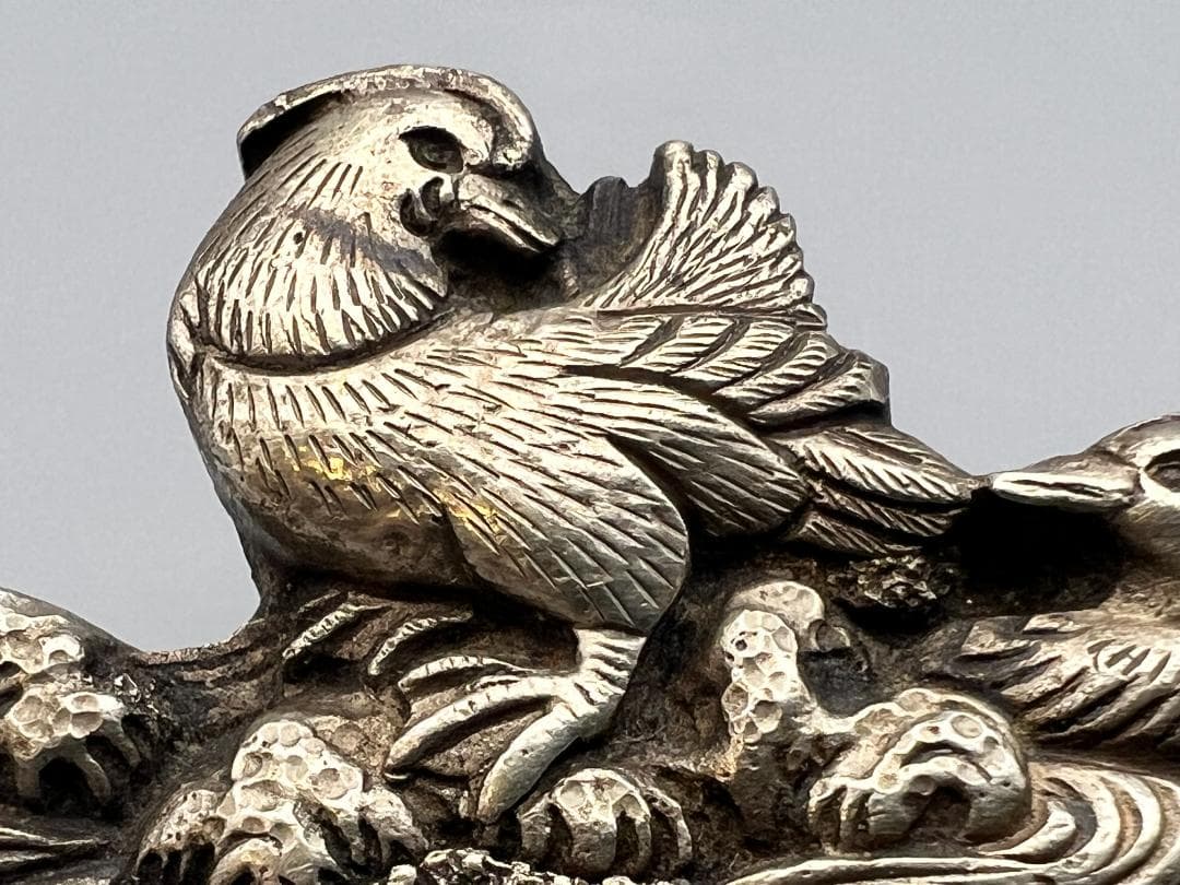 江戸明治金工　鴛鴦（おしどり） 雌雄　手彫　大目貫　大金具　骨董品