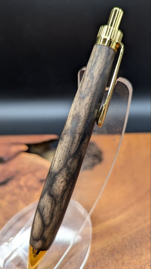 571極上　黒柿　孔雀杢　木軸シャーペン　ボールペン