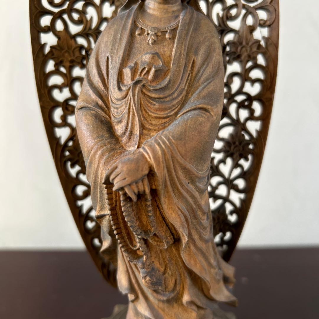 【骨董品】観世音菩薩立像　勢至菩薩立像　2体セット　木彫り　仏像