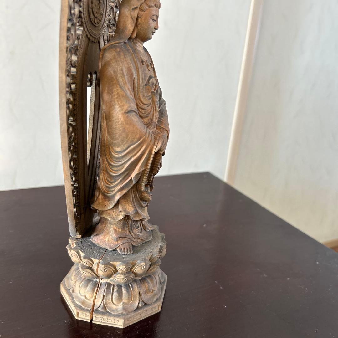 【骨董品】観世音菩薩立像　勢至菩薩立像　2体セット　木彫り　仏像