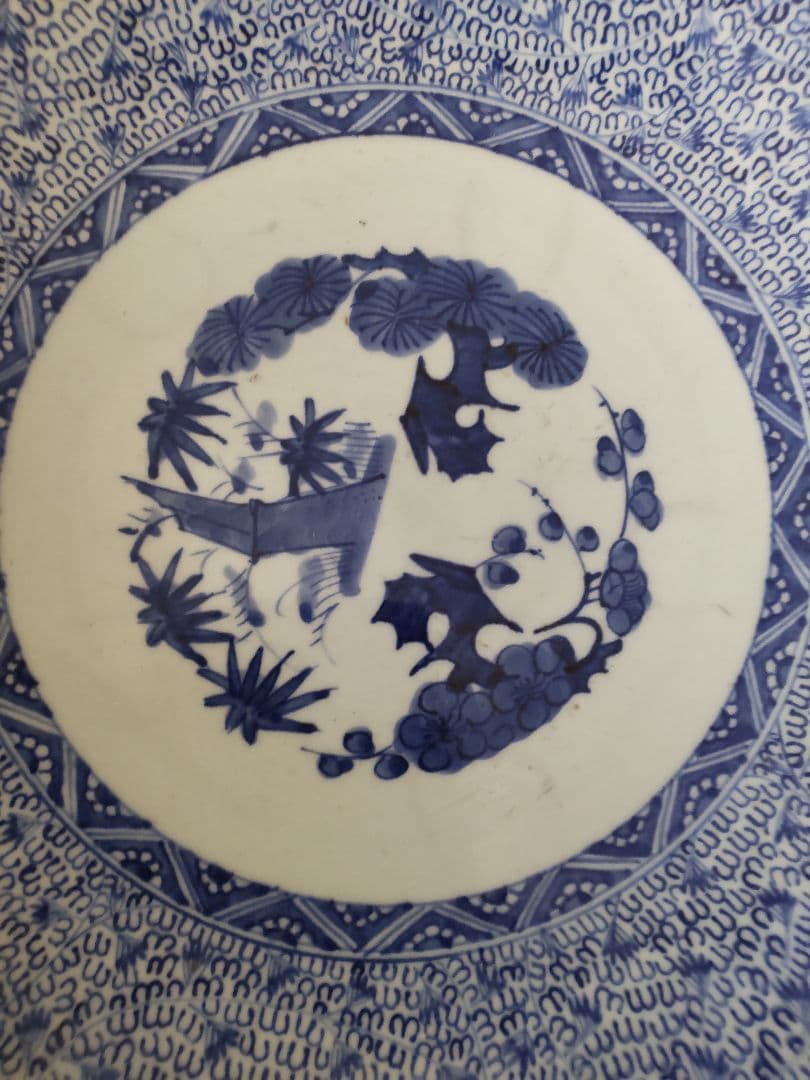 古伊万里染め付け微塵唐草平大鉢/江戸中期頃