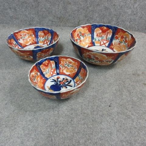 伊万里 色絵 錦手 三つ鉢 [B24006] 花篭手 アンティーク 古玩 古美術
