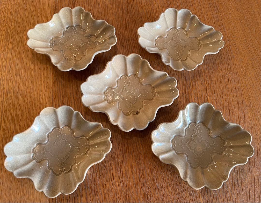 古瀬戸 御深井焼 菊皿 輪花皿 【5客】