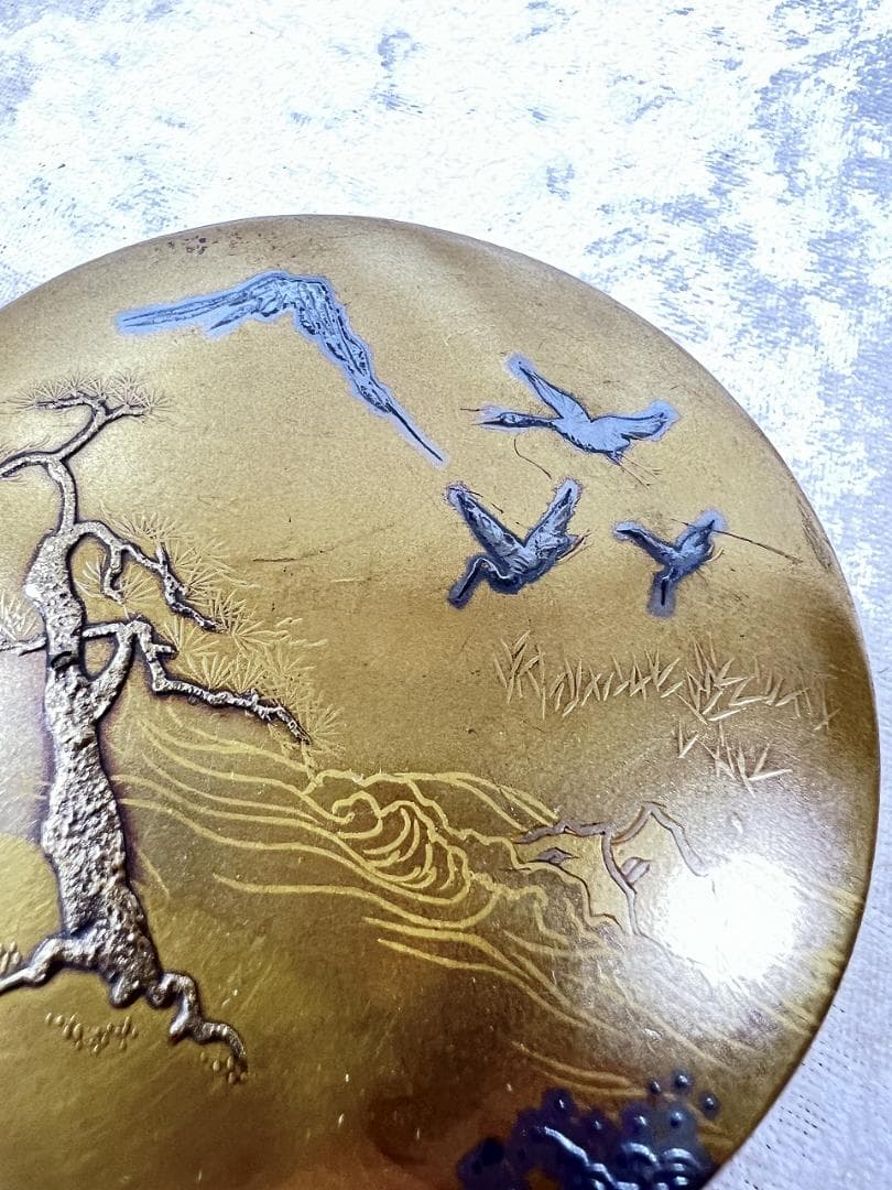 金蒔絵山水紋香箱　江戸期　合せ箱　金銀　富士山　高蒔絵 山と鳥のデザイン