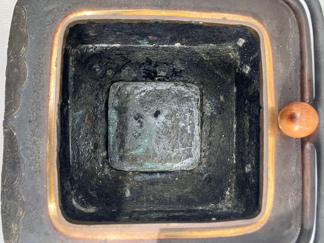 【5.8kg重厚】大明宣徳年製刻印 大型 銅製手炉 浮彫 透かし蓋 香炉 骨董品