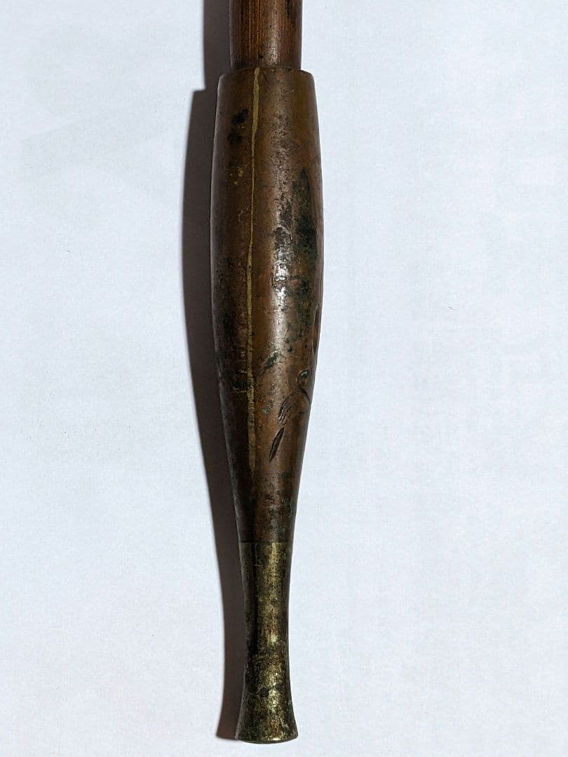 ♦明治時代 時代物 喧嘩煙管 蝙蝠 七福神 布袋図 片切彫り骨董品 喫煙具