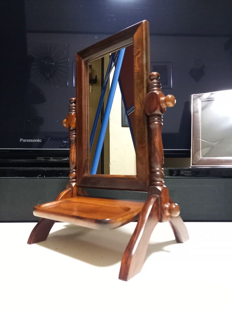 1970's　ヴィンテージ　コロニアル　ウッド　テーブル　スタンド　ミラー