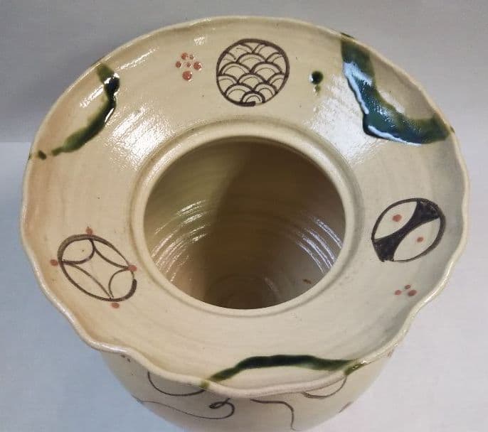 最終特価 茶道具 水指 弥七田織部 砂金袋 宝尽絵 川本了生 新品　織部