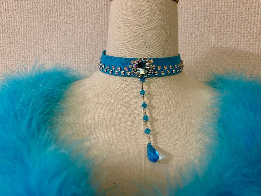 競技会 社交ダンス 水色フェザー スタンダードドレス ダンス