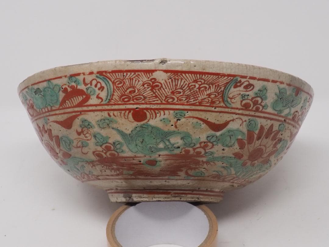 呉須　赤絵　大鉢　木箱入り　飛騨國　福田製