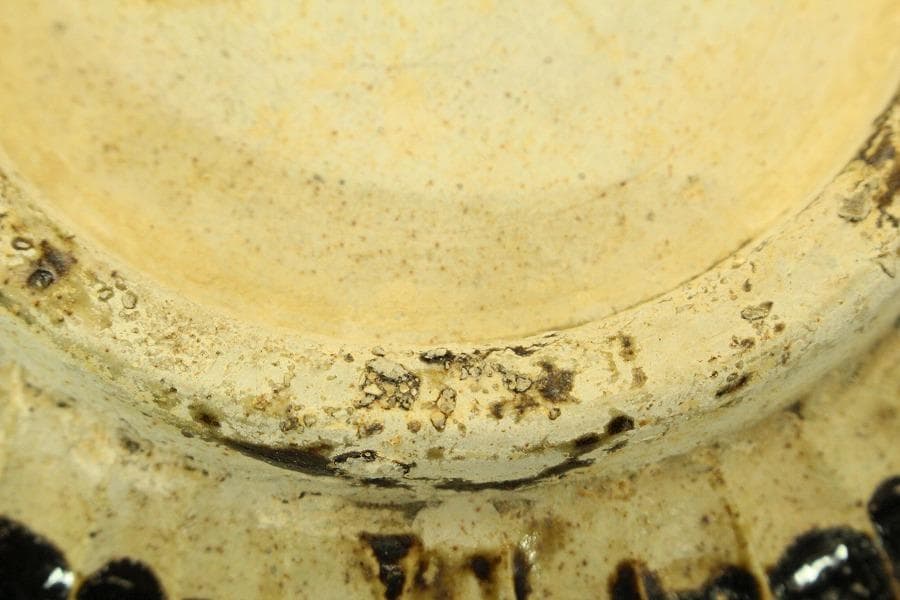 中国美術 黒釉 條紋壷 水指 茶道具伝来(ZE735)