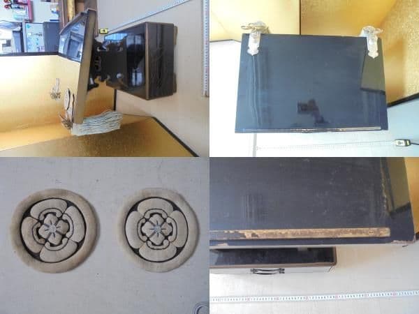 AKa6660　時代　蒔絵　見台　丸に木瓜家紋入　時代箱付