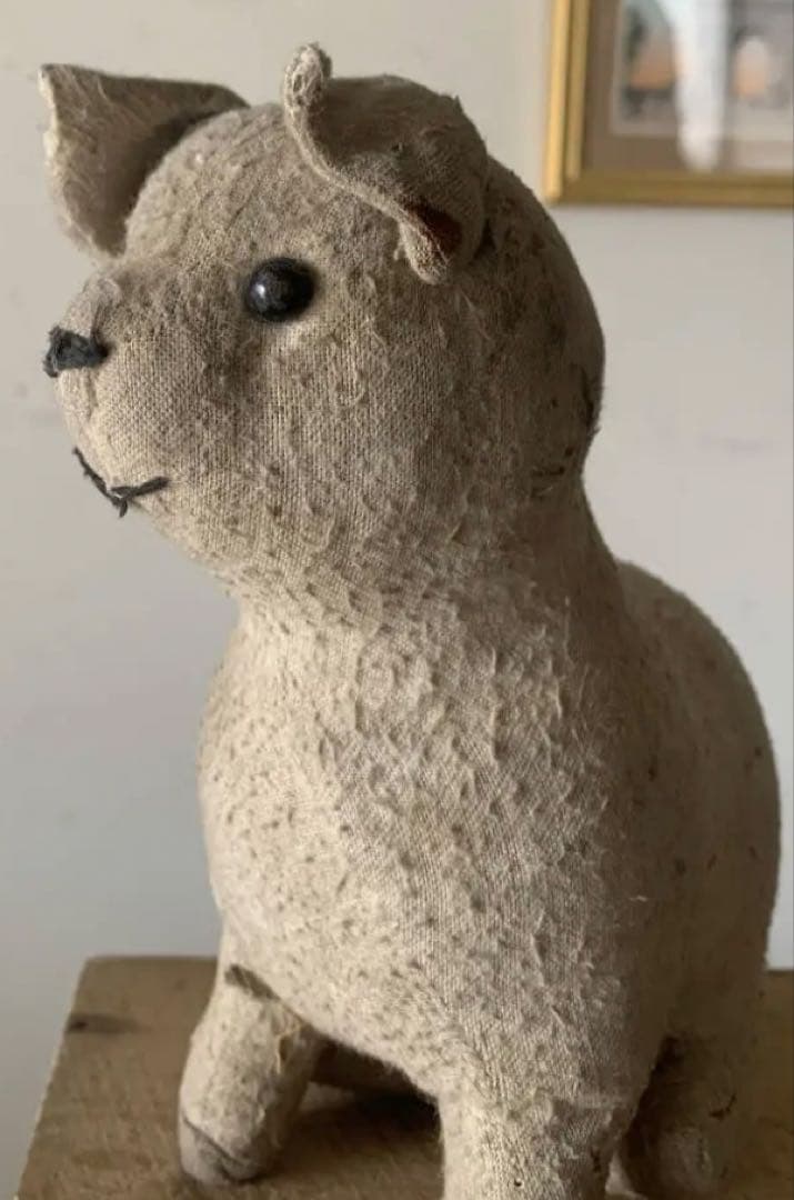 フランス 1900-20s 犬 ぬいぐるみ 木毛 グラスアイ 骨董 アンティーク