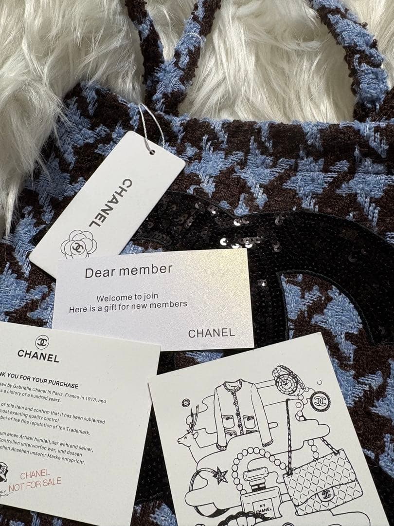 ち*太様 シャネル CHANEL 千鳥 ブルー スパンコール トートバッグ