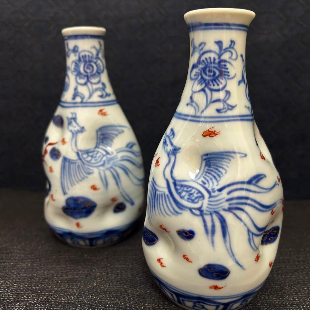 珍品　幕末〜明治期　鳳凰図変形徳利　無傷　本物保証