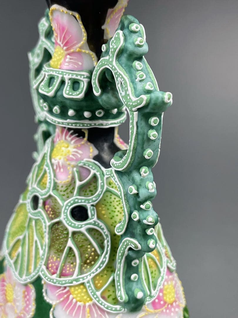 オールドニッポン アールヌーボー 花紋 一陳盛り 花瓶 明治期 里帰り