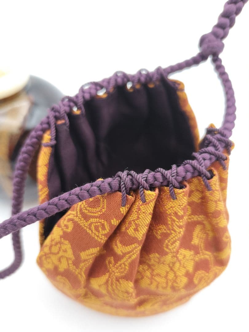 a979 膳所 茄子茶入 久田尋牛斎宗匠箱書 淡海陽炎園 小牡丹唐草金襴 木箱