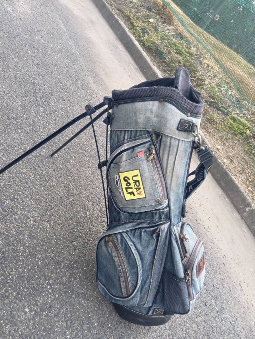 サブバッグ収納オリジナル加工品！URAゴルフ デニム キャディバッグ 8.5型
