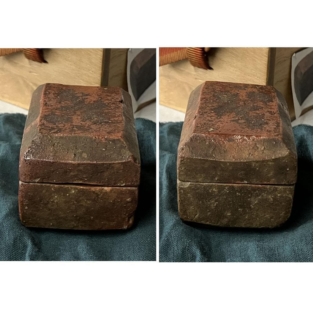 p036 古備前 香合 刻印 木箱入り 時代 茶道具