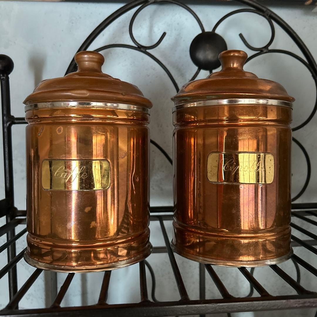 アンティーク/ 銅製キャニスター /セット/ イギリス