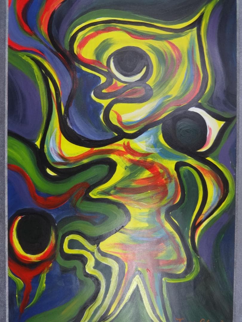 不*鳥様 岡本太郎　肉筆抽象画・額装・油彩画・大阪万博・印刷や写真ではない。ot