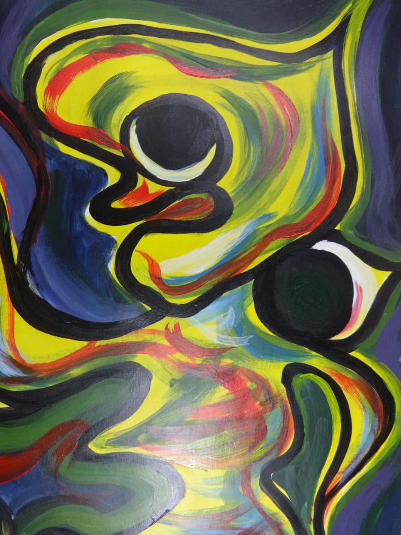 不*鳥様 岡本太郎　肉筆抽象画・額装・油彩画・大阪万博・印刷や写真ではない。ot