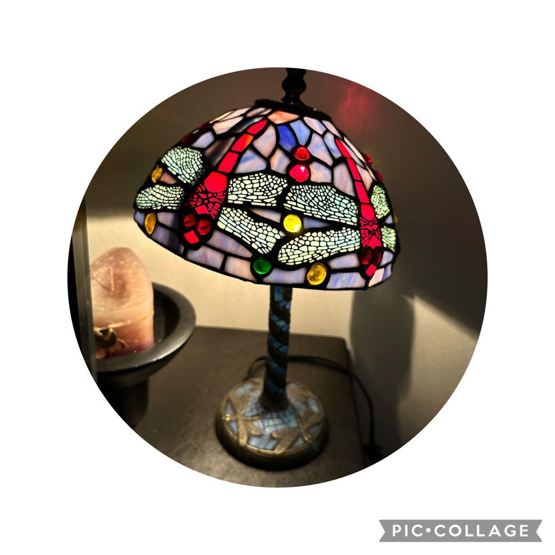綺麗❣️ステンドグラス　卓上　ランプ　スタンド　トンボ　アンティーク