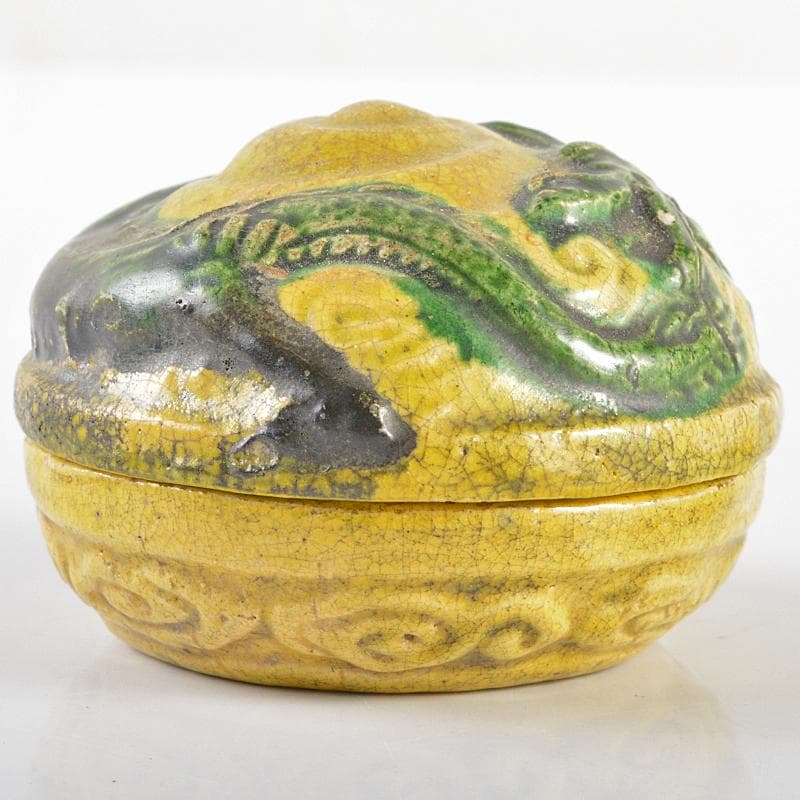 茶道具　京焼　黄交趾　龍文　香合　楽銘　C　R6318B