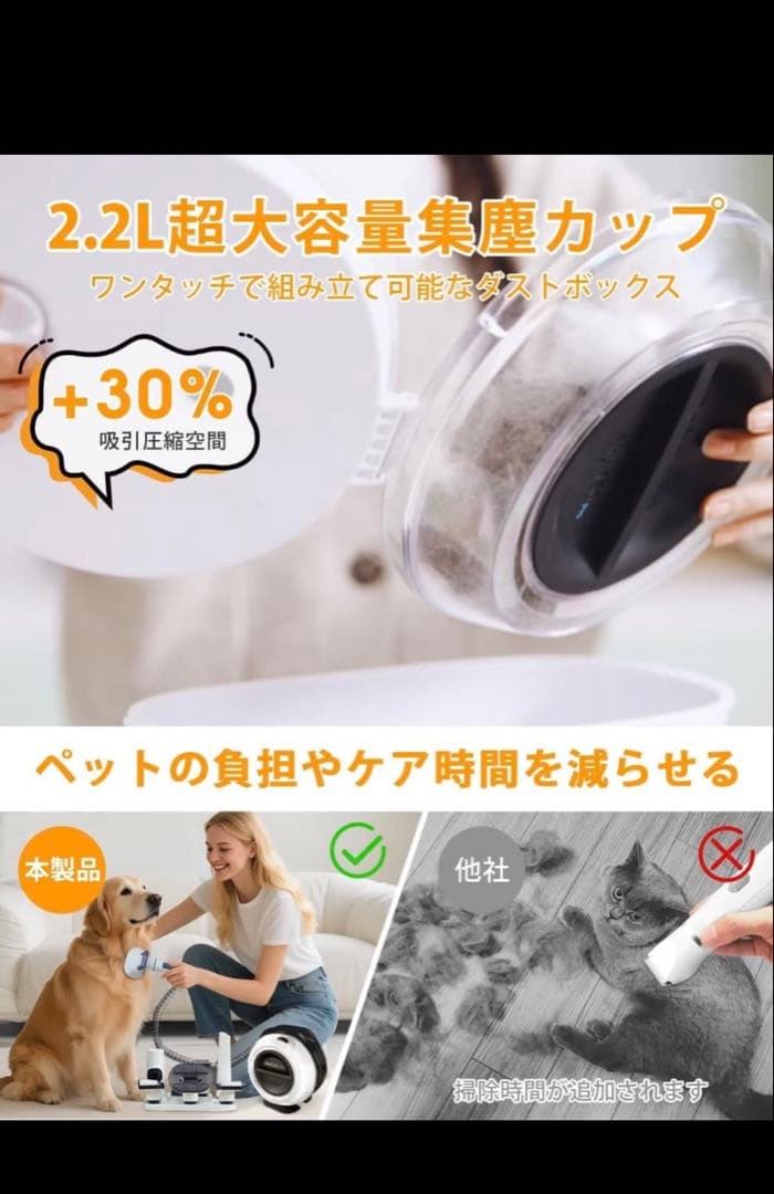 Petaboo コードレスペット吸引ブラッシングバリカンセット