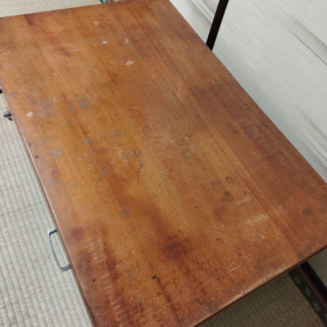 昭和レトロ 木製 ブラウン 文机 引き出し付き