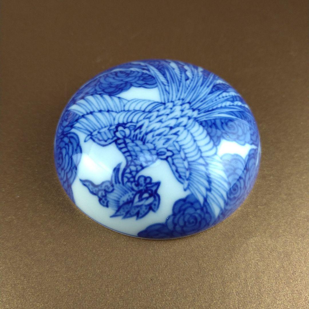 宮内庁御用達　十四代　辻常陸　染付鳳凰文　香合