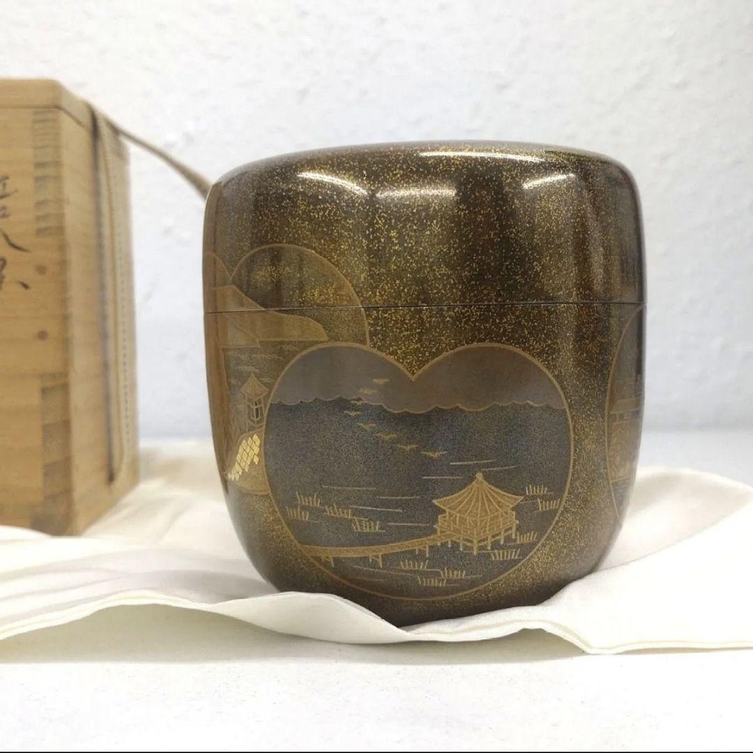 棗 近江八景　利休棗　茶平一斎　輪島塗　漆芸　共桐箱