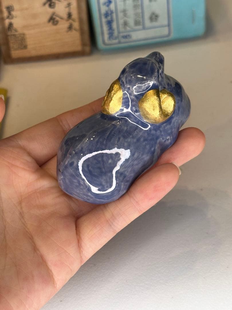 京焼 中村翠嵐 交趾 干支未 羊香合 金彩耳 共箱付 共布付 美品