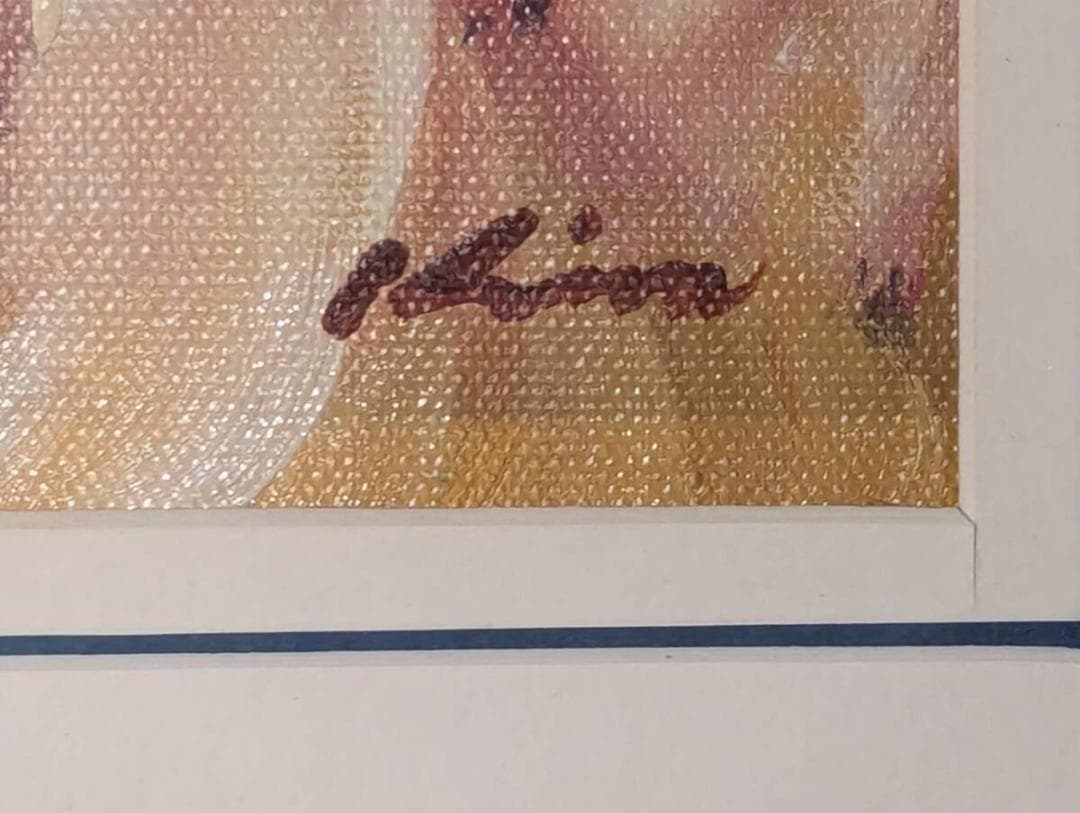 【真作】絵画　油彩　ティーポットと果物　静物画　洋食器と林檎　Y198