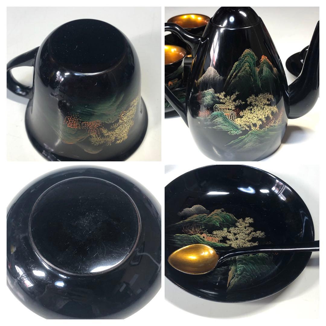 漆器　茶器セット　カップ＆ソーサー　ティーポット