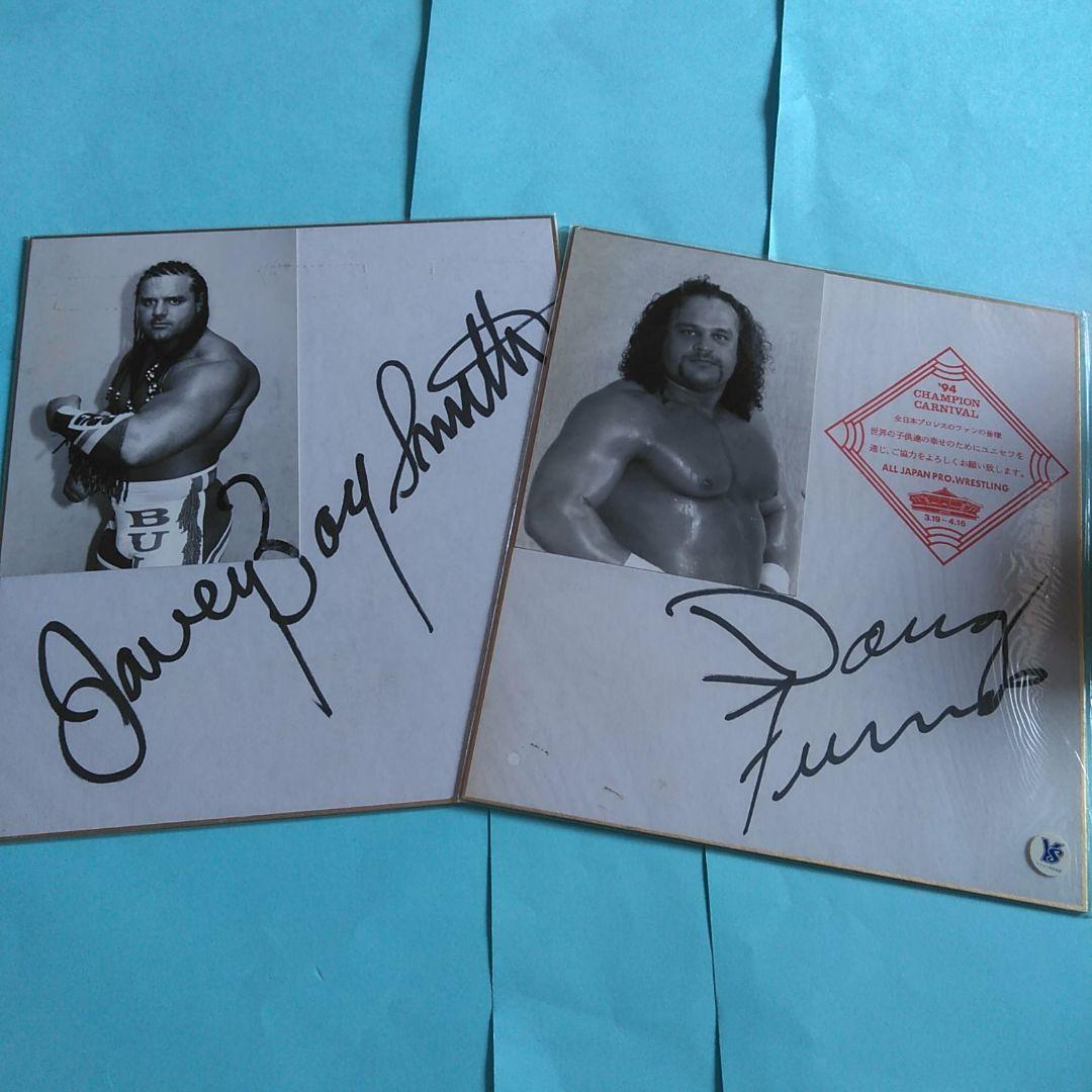 全日本プロレス　外国人　サイン色紙　２枚セット　写真付き　公式色紙