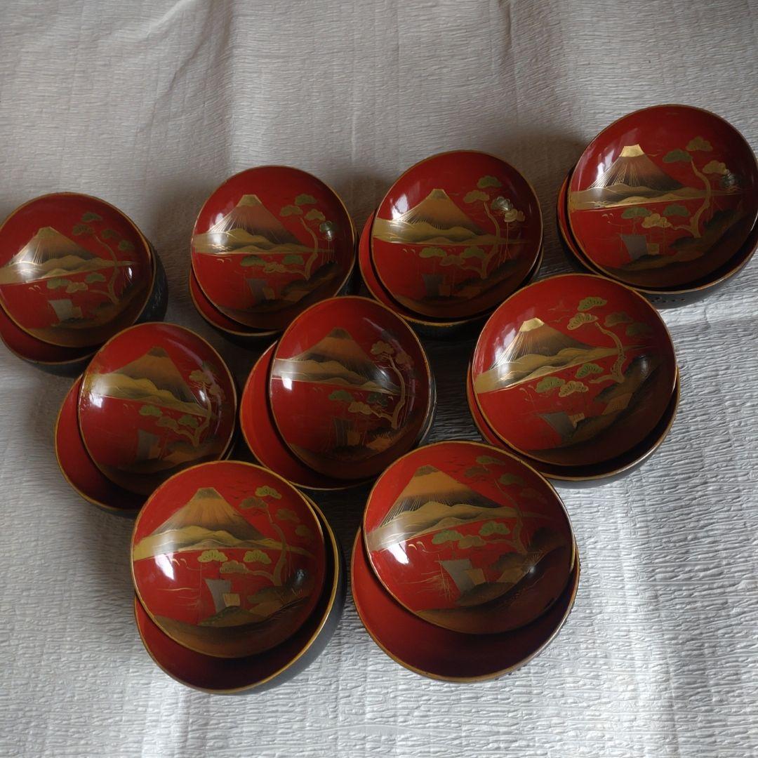 骨董　蔵出し　蒔絵　蓋付きお椀　9客