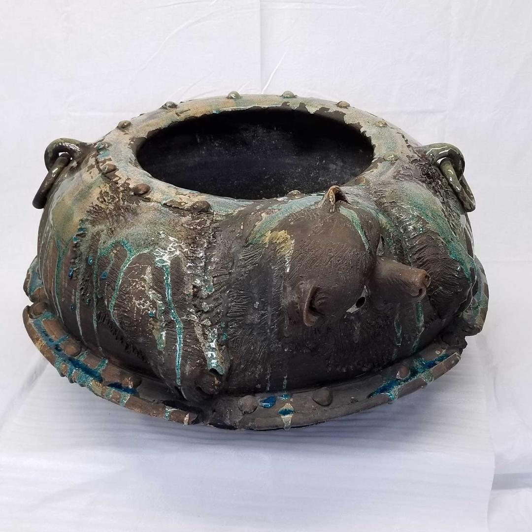 ★ 狸 火鉢 径73～77cm 信楽焼 焼きキズ有り★