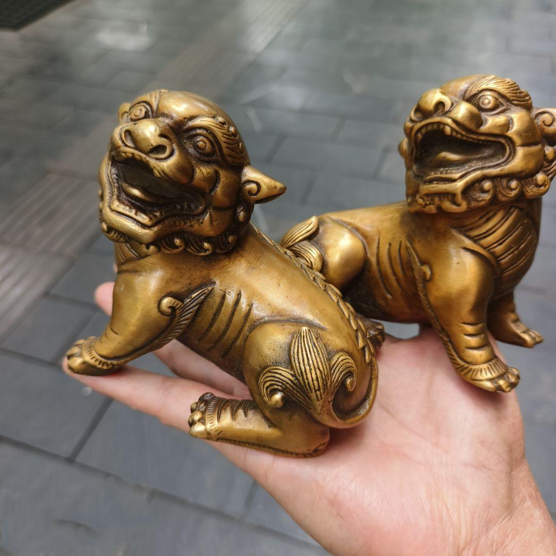 銅器 ライオン 居間 玄関 事務室 辟邪 開運風水 招財 装飾品 工芸品 置物