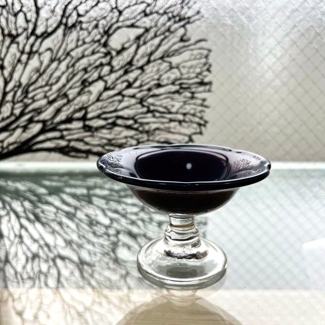 骨董　時代ガラス　練りガラス　配色　花フチ　氷コップ　デザートグラス　１客