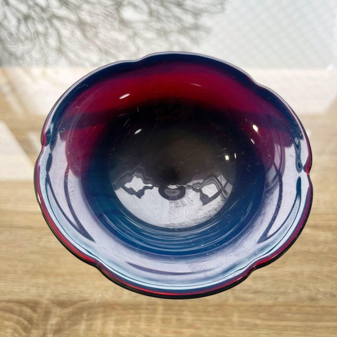 骨董　時代ガラス　練りガラス　配色　花フチ　氷コップ　デザートグラス　１客