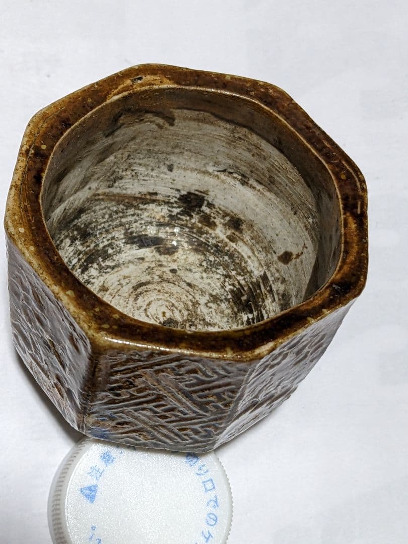 ♦江戸時代 瀬戸焼系 飴釉 八角形 面取り 幾何学文様 豆香炉 香道具 骨董品