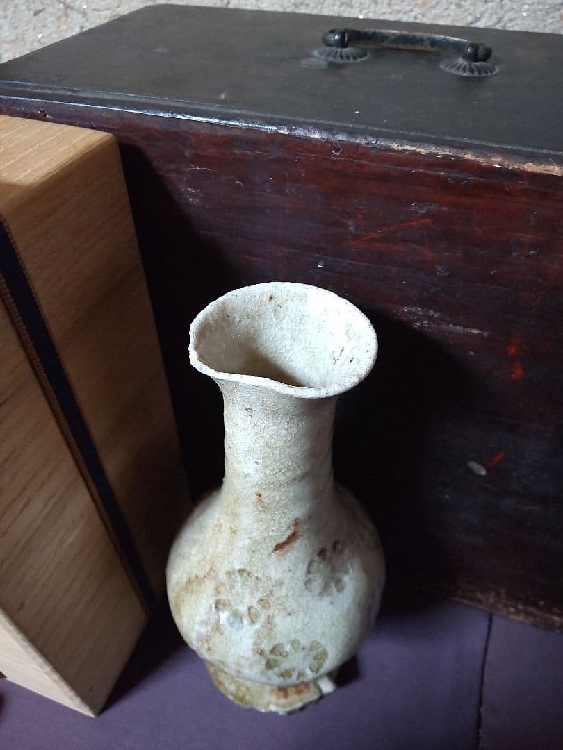 古瀬戸　灰釉 印花紋 見立て徳利　 仏花器 花器 花生け