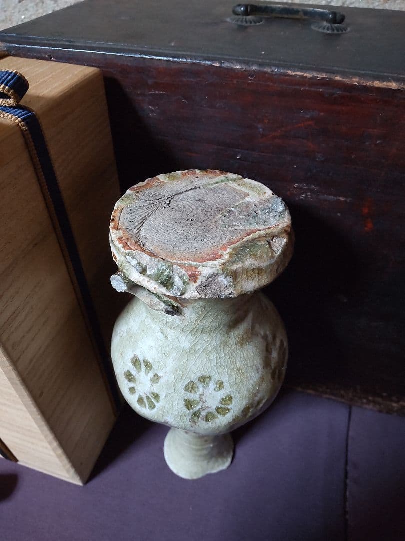 古瀬戸　灰釉 印花紋 見立て徳利　 仏花器 花器 花生け