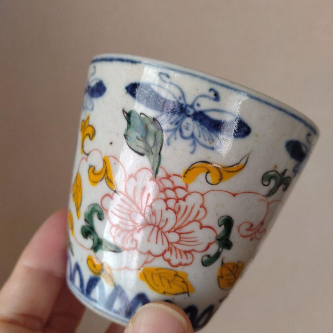 《緊急セール！》天啓年製古伊万里古染付五彩色絵猪口